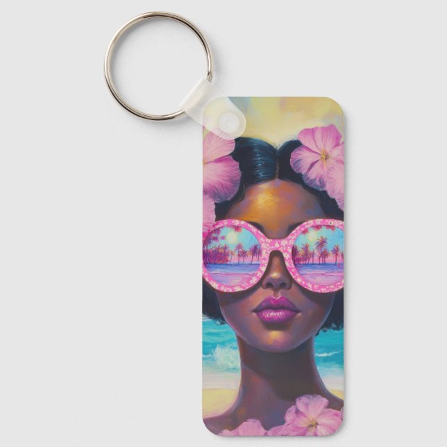 Llavero Belleza tropical en tonos rosados (Anverso)