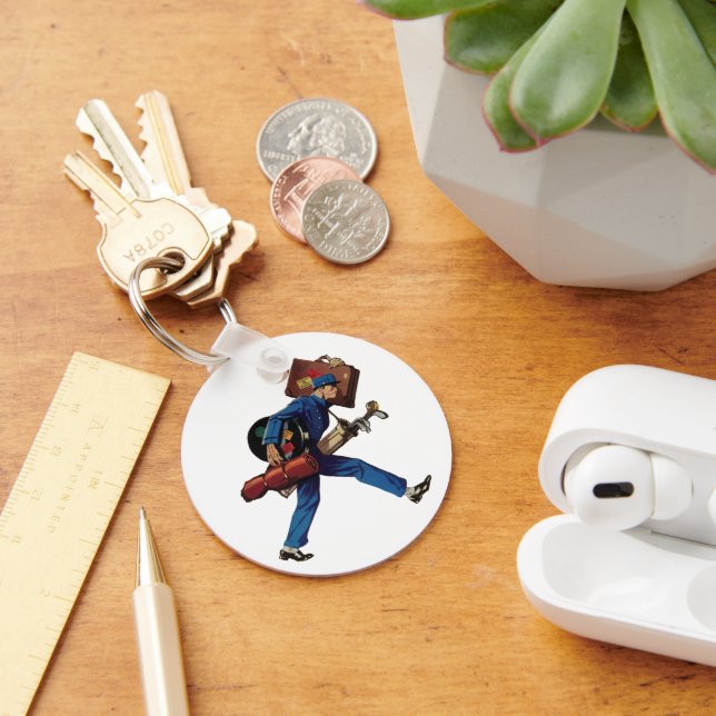 Llavero Bellhop vintage en uniforme, maleta y club de golf (Escritorio )