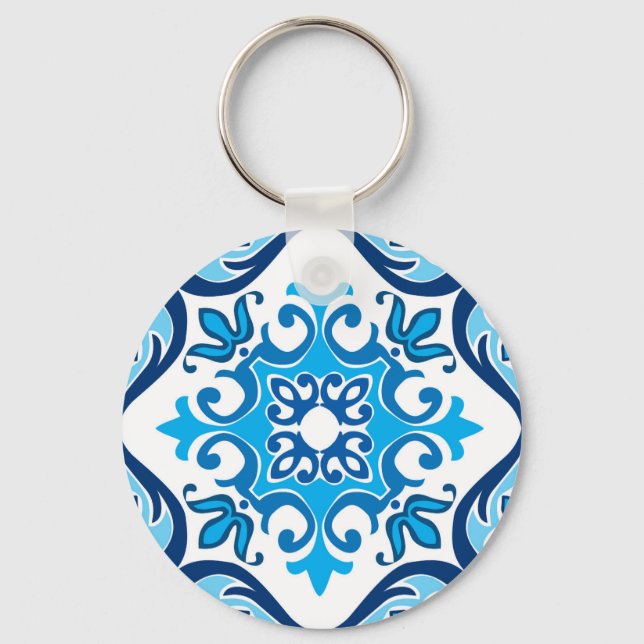 Llavero 💙 🤍 bello azul - Azulejos blancos X, (Anverso)