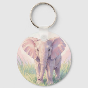 Llavero Bello elefante bebé en prado pastel