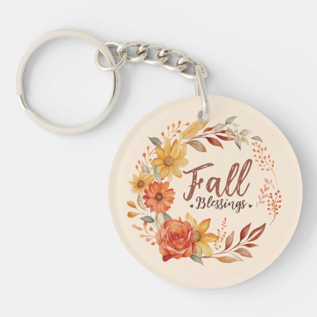 Llavero Bendiciones de otoño - Hojas de otoño y flores (Frente)