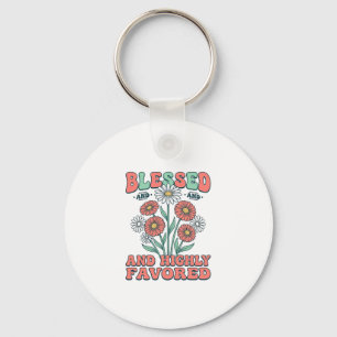 Llavero Bendita y Altamente Favorecida Diseño Floral Vinta
