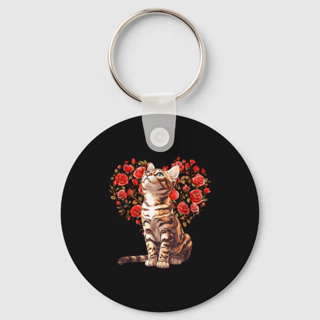 Llavero Bengal Cat Valentines Day Floral Heart Design For  (Anverso)