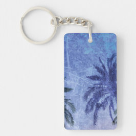 Llavero Bercelona Blue Palm tree Grunge Diseño de arte dig