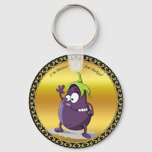 Llavero Berenjena del dibujo animado con el pelo verde de