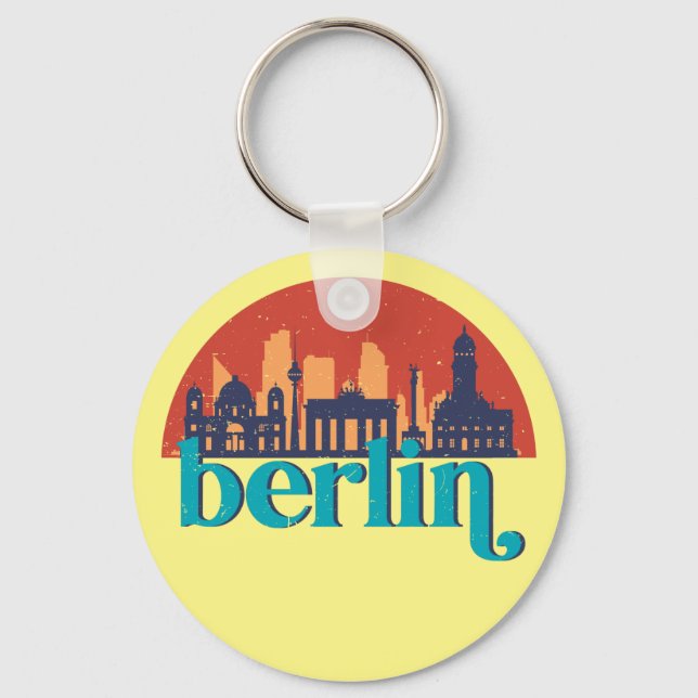 Llavero Berlín Alemania Skyline Retro Cityscape Art (Anverso)