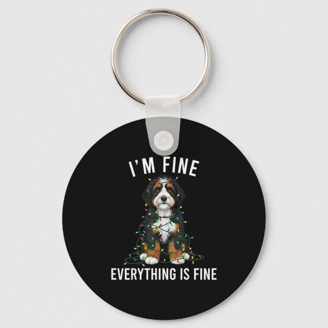 Llavero Bernedoodle Christmas I'm Fine Everything Is Fine  (Anverso)