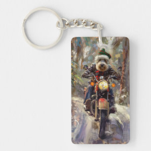 Llavero Bernedoodle Dog Riding Motorcycle Christmas