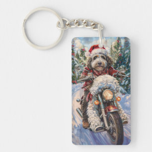 Llavero Bernedoodle Perro Montando Motocicleta Navidad