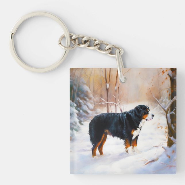 Llavero Bernese Mountain Deja que nieve Navidad  (Frente)