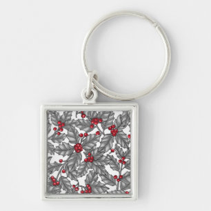 Llavero Berry holly, hojas grises en blanco