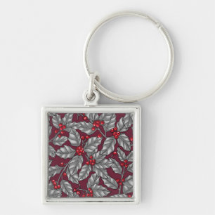 Llavero Berry holly, hojas grises en rojo oscuro