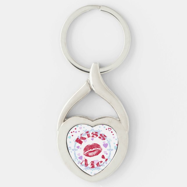 Llavero ¡Bésame! Labios Rojos Con Corazón (Anverso)