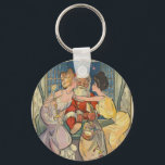 Llavero Besando Santa Claus Vintage Christmas<br><div class="desc">El beso de Santa es un ilustracion vintage de Navidad basado en la portada de una revista de 1902. Esta imagen muestra a Santa claus entrando por la ventana, con una gran bolsa de juguetes santa en la mano. Se reunió con dos encantadoras mujeres victorianas que le dieron un gran...</div>