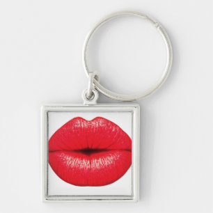 Llavero Beso de arte pop con pintalabios rojos