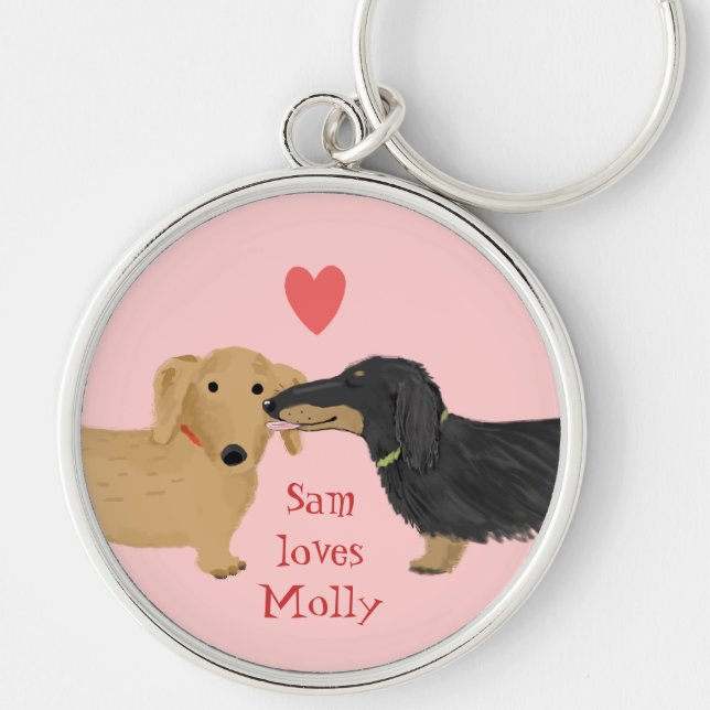 Llavero Beso de Dachshund con Texto Personalizado (Frente)