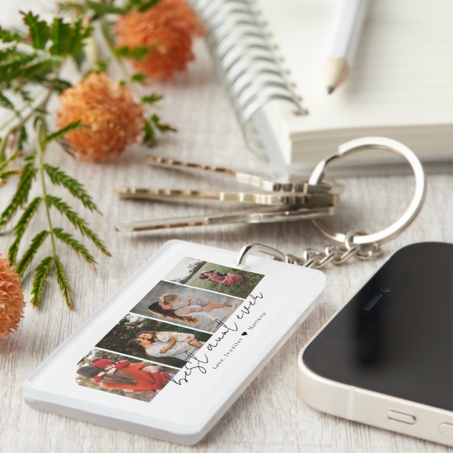 Llavero Best Aunt Ever Modern Script 4 Photos Collage Gift (Frente Derecha)