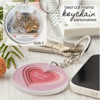 Llavero Best Cat Mama Custom Photo Heart