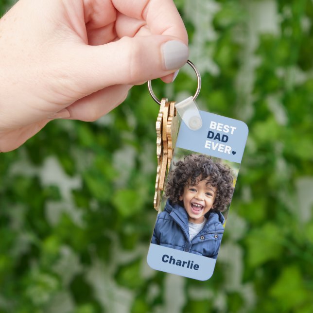 Llavero Best dad ever heart blue fathers day 2 photos (Mano)