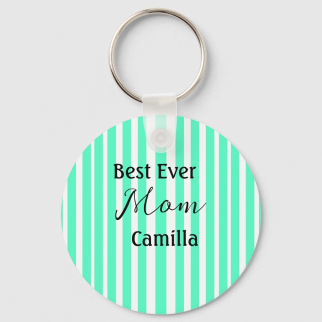 Llavero Best ever mom green stripped pattern pastel neon  (Anverso)