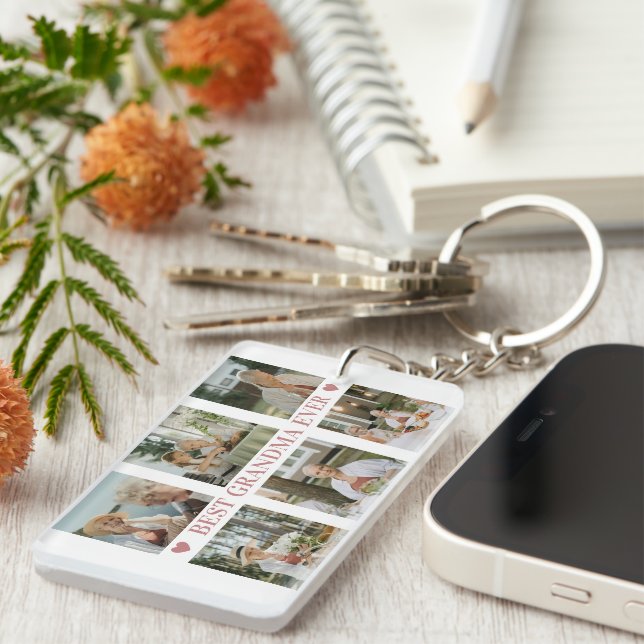 Llavero Best Grandma Ever Photo Collage – Gift with Hearts (Frente Derecha)