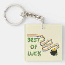 Llavero Best of Luck Greeting with Clovers and Rainbow