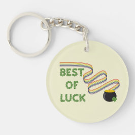 Llavero Best of Luck Greeting with Clovers and Rainbow