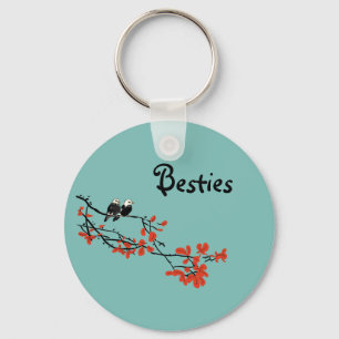 Llavero Besties Gift Dos Aves Red Leaves Keychain