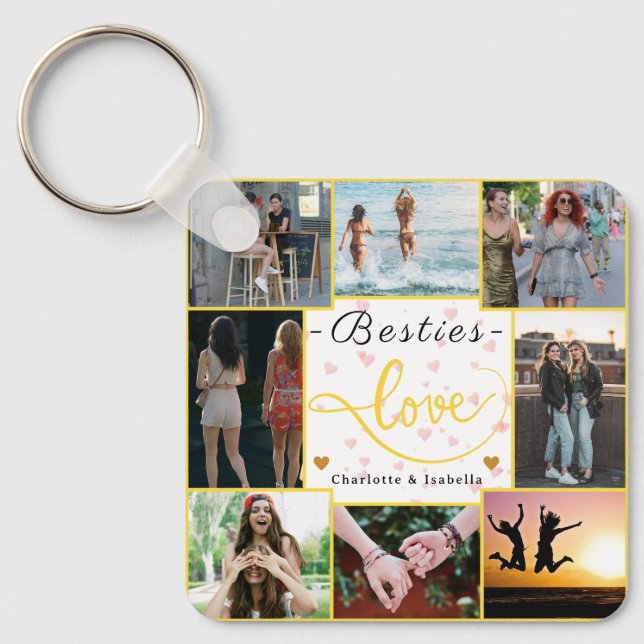Llavero Besties Love Keychain | Personalizado 9-Collage de (Anverso)