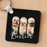 Llavero Besties Mascota Simple Modern Playful Three Photo<br><div class="desc">Este diseño sencillo y moderno se compone de una tipografía de escritura moderna y sencilla. Agregue fotos de mascotas personalizados de su gato,  perro o pájaros mascotas.</div>
