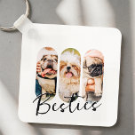 Llavero Besties Mascota Simple Modern Playful Three Photo<br><div class="desc">Este diseño sencillo y moderno se compone de una tipografía de escritura moderna y sencilla. Agregue fotos de mascotas personalizados de su gato,  perro o pájaros mascotas.</div>