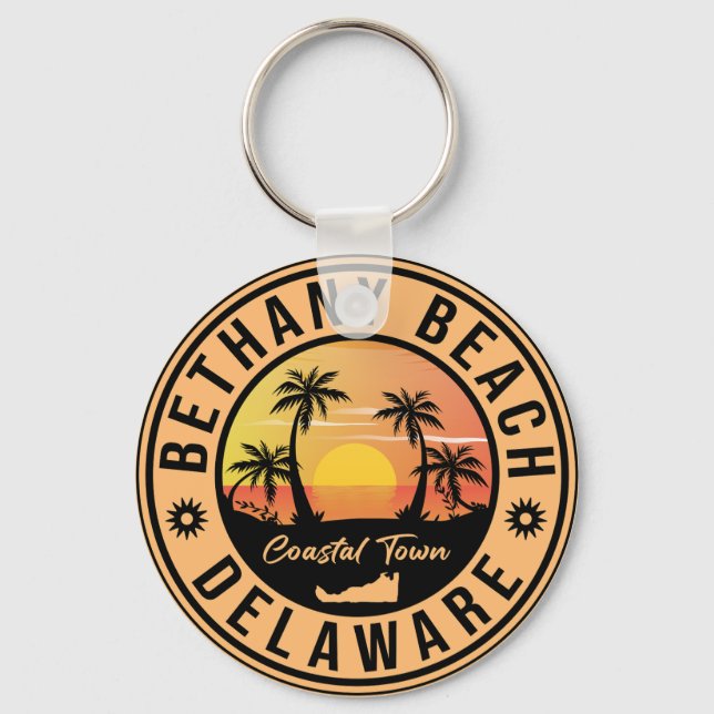 Llavero Bethany Beach Delaware Palm Trees Retro Sunset 80 (Anverso)