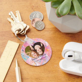 Llavero BFF Pink Purple Marble Heart Friends Photo & Names