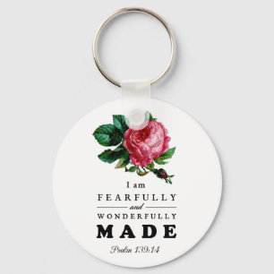 Llavero Bible Verse Fearfully and Wonderfully Made Rose