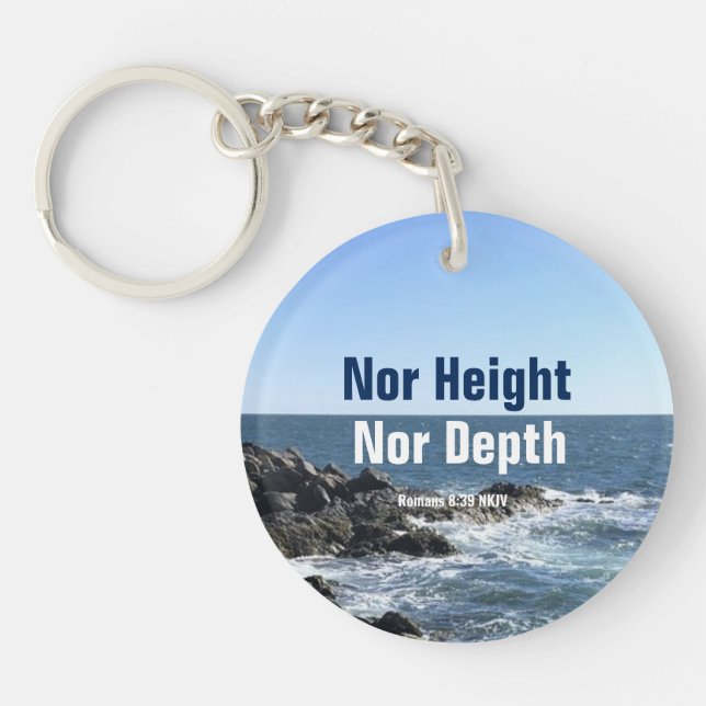 Llavero Biblia inspiradora frente a olas del mar Azul (Frente)