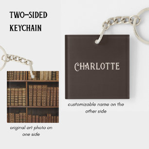 Llavero Biblioteca Vintage Personalizada & Nombre de Amant