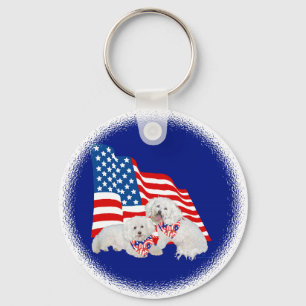 Llavero Bichon Frise Bandera Americana