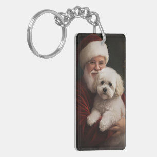 Llavero Bichon Frise con Papá Noel Festivo de Navidad 