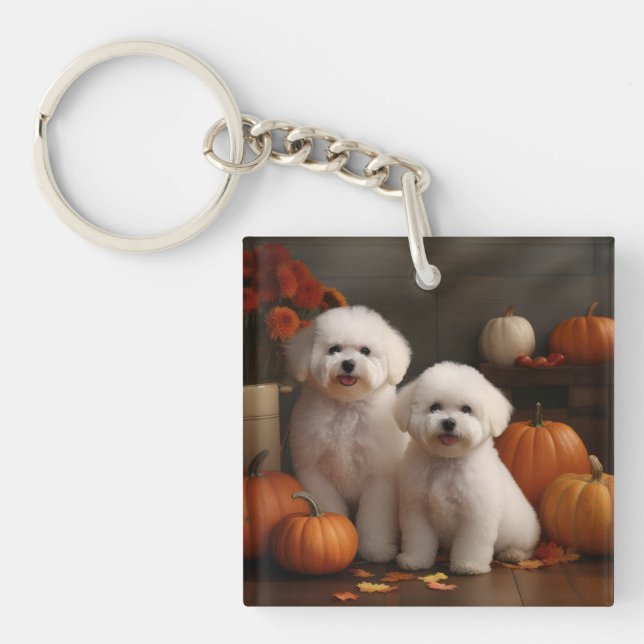 Llavero Bichon Frise Puppy Calabaza deslumbrante de otoño (Frente)