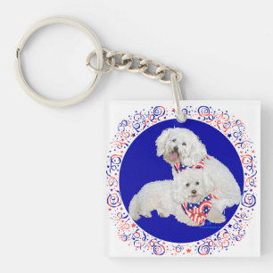 Llavero Bichon Frise Rojo Blanco Azul