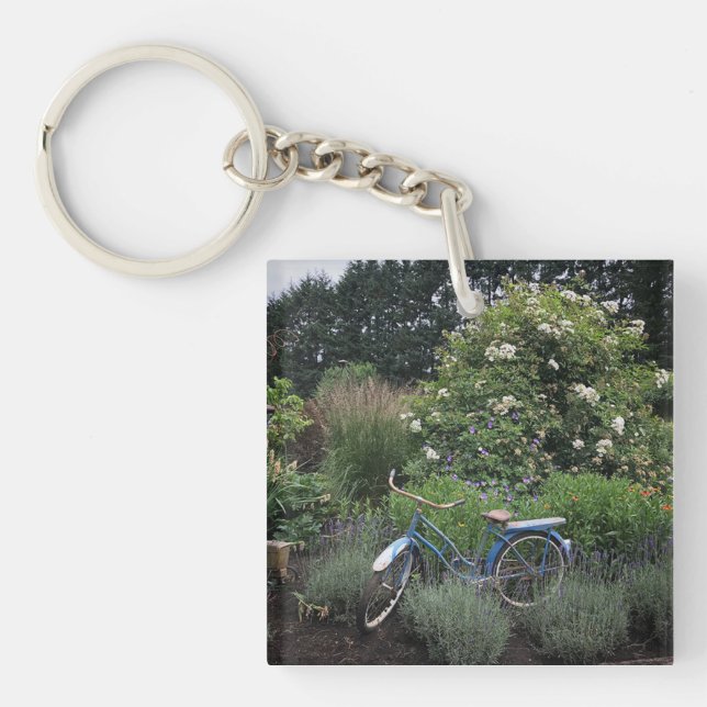 Llavero Bicicleta de época en el jardín (Frente)