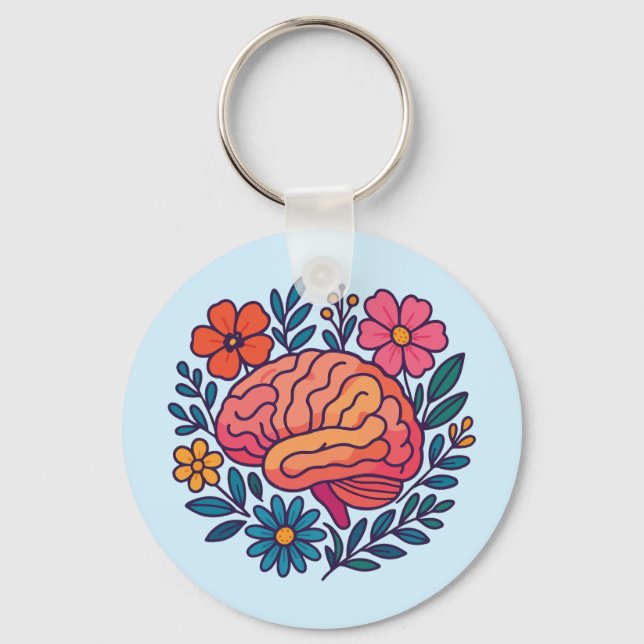 Llavero Bienestar Mental Cerebro Floreciente (Anverso)