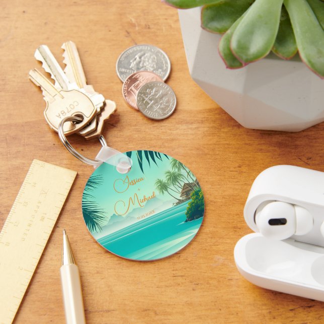 Llavero Bienvenida de bodas de playa personalizada (Escritorio )