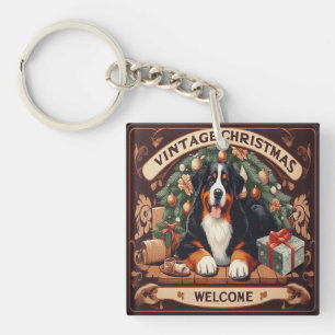 Llavero Bienvenida de perro de montaña Bernese de Navidad
