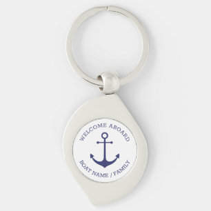 Llavero Bienvenida personalizado Aboard ancla náutica azul