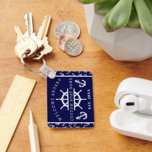 Llavero Bienvenido a bordo del ancla del barco azul de la