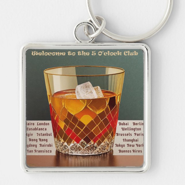 Llavero Bienvenidos al diseño de 5 O'clock Club Mid Centur (Frente)