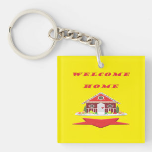 LLAVERO BIENVENIDOS DISEÑO DE CASA ROJO LUMINOSO Y FELIZ