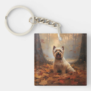 Llavero Biewer Terrier en hojas de otoño caídas Inspira