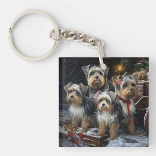 Llavero Biewer Terrier Nevado Trineo Navidad Decoración